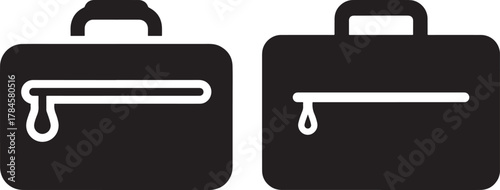 Two black briefcase silhouettes with zippers and handles