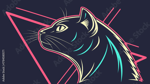 Elegant stylized cat illustration with geometric accents, a modern design perfect for branding, apparel, or creative projects needing a unique feline touch