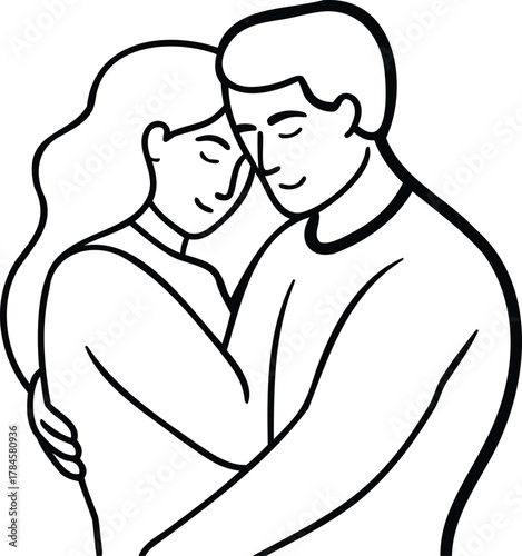 The silhouette of two people embracing in a tender, minimal style..