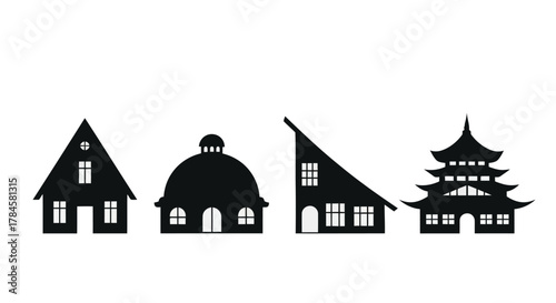 Collection of diverse building silhouettes