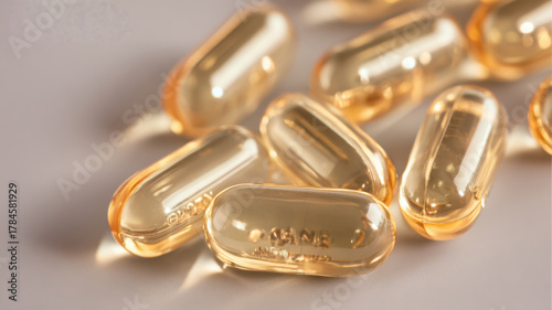 Close-up view of Omega-3 capsules, showcasing their transparency and health benefits