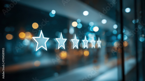 Illuminated Stars Reflecting in a Window, Suggesting Excellence 