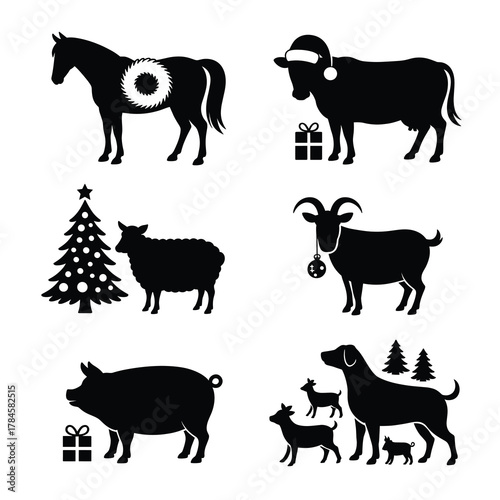Christmas Farm Animal Silhouette Bundle