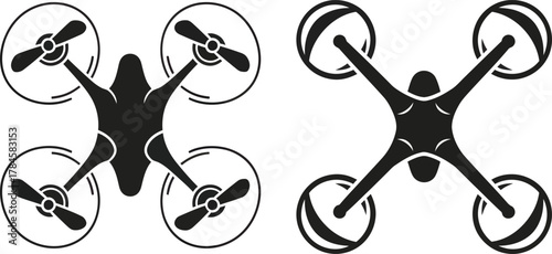 Drone vector illustration black and white aerial photography quadcopter eps silhouette