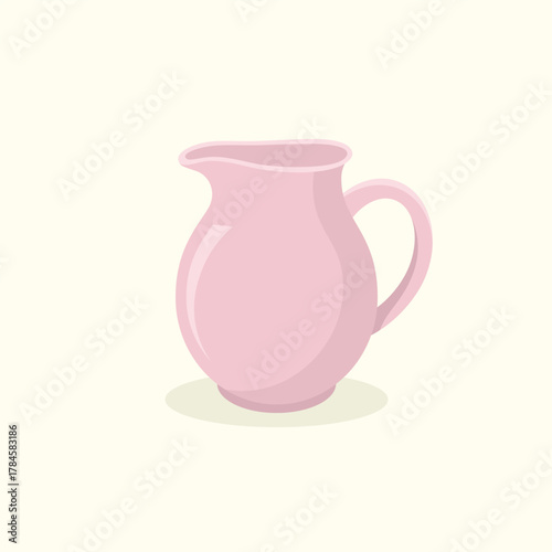 Pink ceramic jug of milk. Teatime element vector illustration.