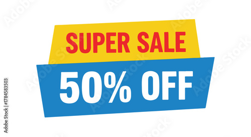 Super Sale Banner with 50% Off Discount Label for Promotional and Marketing Campaigns