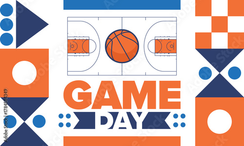 Game Day. Basketball playoff in March. Super sport party in United States. Final games of season tournament. Professional team championship. Ball for basketball. Sport poster. Vector