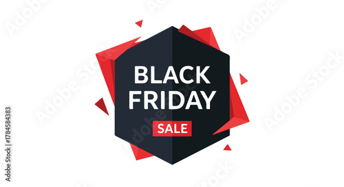 Black Friday Sale Promotional Graphic with Geometric Shapes and Text
