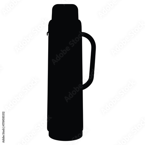 Black silhouette of thermos for carrying hot and cold drinks in outdoor activities