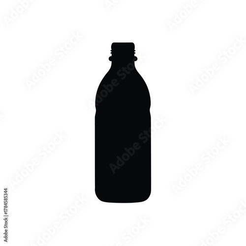 Isolated black water bottle silhouette for drinking container and plastic material
