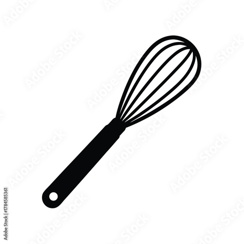 Isolated black kitchen whisk silhouette for cooking instrument and mixing equipment