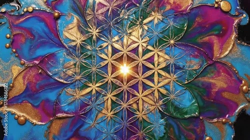 4K , Color paint drops in water , clor splash in water , drop Colorful ink in water, 4K footage abstract colorful background Radiant lotus flower with seven chakras aligned in glowing spiritual energy