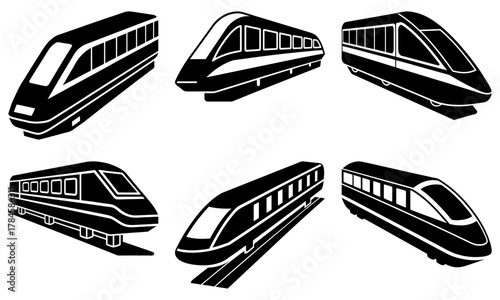 Modern high-speed train collection for transportation design projects, rail travel concepts, futuristic transport solutions, and innovative engineering visualizations