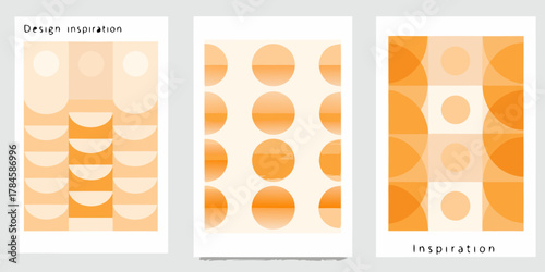 Abstract geometric patterns with circles and semicircles in warm orange and beige tones