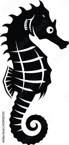 Seahorse vector illustration black and white sea life animal image art eps silhouette