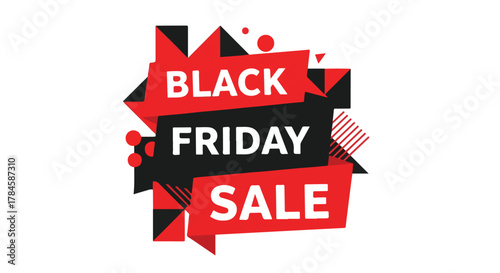 Black Friday Sale banner with geometric shapes and text elements, perfect for promotional campaigns