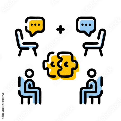 Negotiation, Counseling, and Group Discussion Line Icon (Alternative: Therapy Session or Problem Solving Meeting Vector Symbol)
