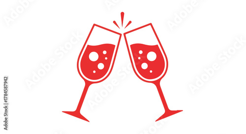 Two red wine glasses clinking together in celebration, representing a toast or happy occasion