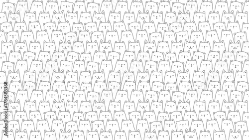 Background with drawn cats. Cute cat portraits, line illustrations. For pet and veterinary themed designs.