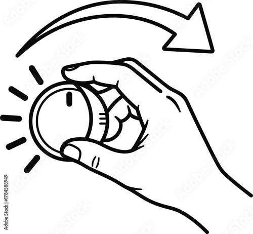 Adjusting volume knob illustration turning sound control with hand art eps silhouette