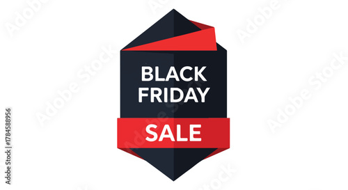Modern Black Friday Sale banner with a red and black ribbon design. Vector illustration for promotional advertising and discount offers. Editable graphic element 