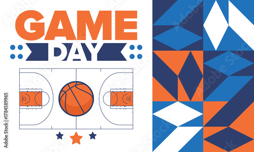 Game Day. Basketball playoff in March. Super sport party in United States. Final games of season tournament. Professional team championship. Ball for basketball. Sport poster. Vector