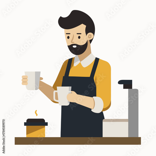 male barista pouring milk for latte