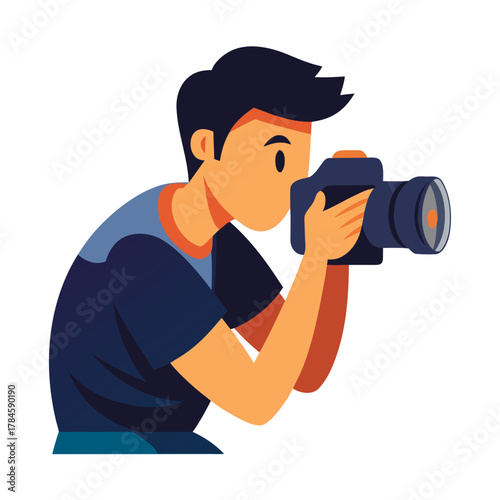 male photographer adjusting lens