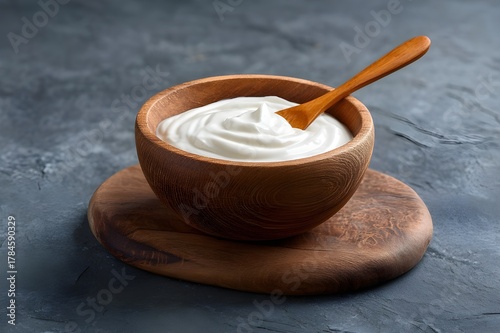 Icelandic Skyr Yogurt In Traditional Wooden Bowl High Protein Nordic Dairy Healthy Snack