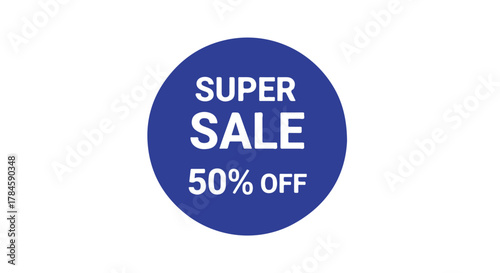 Eye-catching circular super sale sticker design announcing an amazing fifty percent price reduction, perfect for retail promotions and advertising campaigns