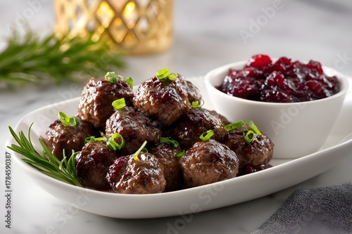 Halal Beef Meatballs With Cranberry Sauce On Side Sweet Savory Holiday Inspired Dinner