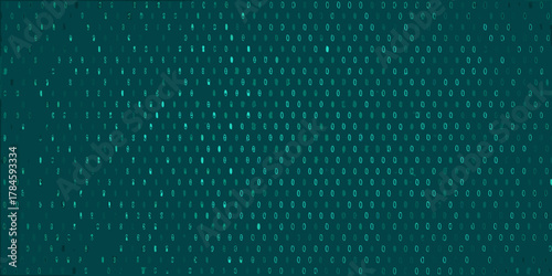 Digital matrix of teal numbers and symbols on a dark teal background