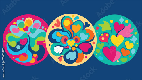 Φωτογραφία Three distinct shapes in bright colors, embellished with stars and hearts, conveying a fun and imaginative theme