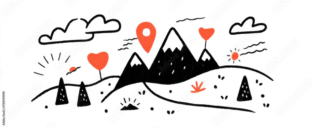 Fototapeta premium The geography scavenger hunt map sparks excitement and curiosity with hidden clues and markers