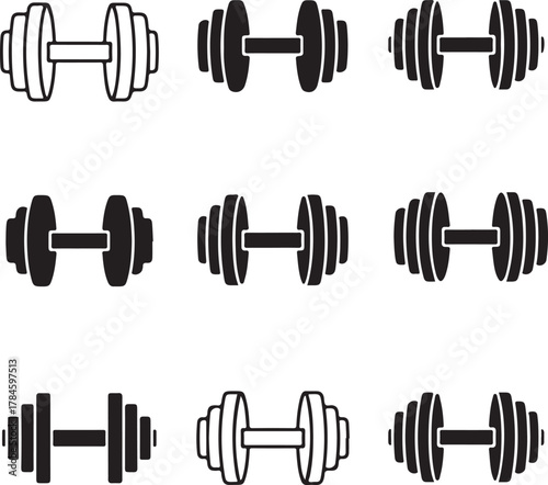 Dumbbell silhouette vector set, dumbbel icon vector