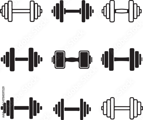 Dumbbell silhouette vector set, dumbbel icon vector