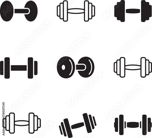 Dumbbell silhouette vector set, dumbbel icon vector