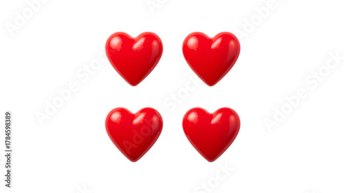 Love in Quadruple: A vibrant display of four glossy, heart-shaped objects. It's a striking visual of affection and warmth.