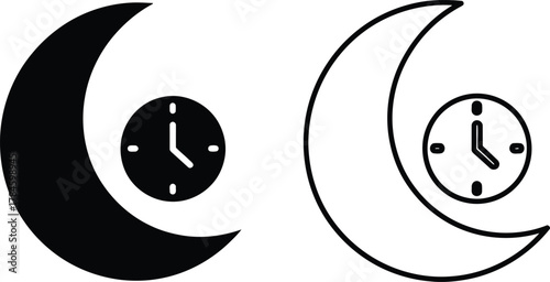 Moon clock time night sleep schedule deadline appointment reminder icon eps silhouette