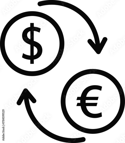 Currency exchange dollar to euro money transfer financial transaction eps silhouette