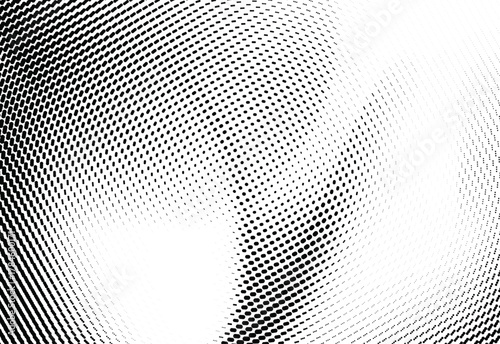 Halftone waveform curve, abstract black and white vector flow.