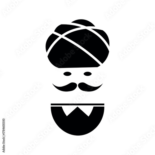 Black turbaned man with mustache and open mouth white headwear