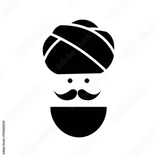 Black turbaned man with mustache and beard white