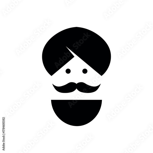 Black turban man with mustache and beard white face