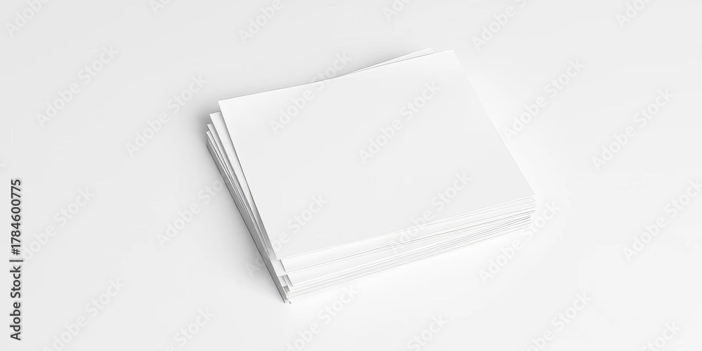 Fototapeta premium Neat stack of blank white papers on plain white background, report, design