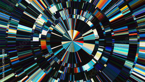 Futuristic metallic chrome with concentric rings. Chrome reflections with bright radial beams. Polished anisotropic metal surface for high-tech visual, speed and precision in modern geometry. Vector