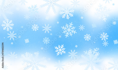 Subtle heavy snow flakes composition. Winter fleck crystallic granules. Snowfall sky white teal blue wallpaper. Swirling snowflakes february texture. Snow hurricane scenery. Snowy nature, winter dust