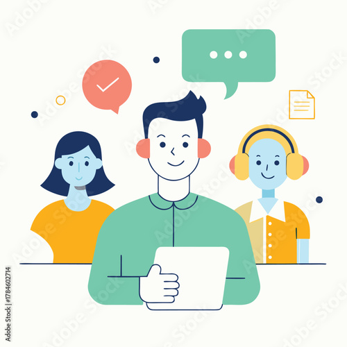 Customer Support Team Assistance Online Help Desk Flat Vector Illustration