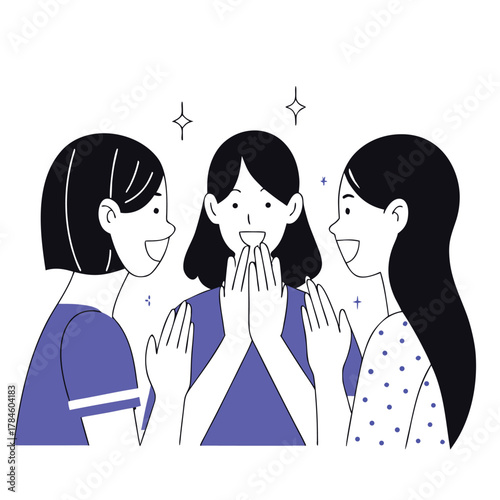 Excited Women Sharing Secret Friends Communication Vector Illustration
