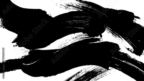 Black brush strokes create a modern abstract design. This texture is suitable for various backgrounds, featuring a versatile vector illustration.
